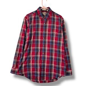 Fox Collection Shirt Mens LT Large Tall Red Blue Plaid Button Down